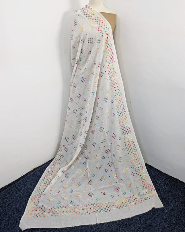 Handmade Multicolor Pakka Tanka Work Lawn Dupatta