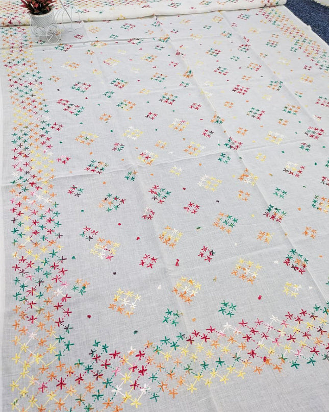 Handmade Multicolor Pakka Tanka Work Lawn Dupatta