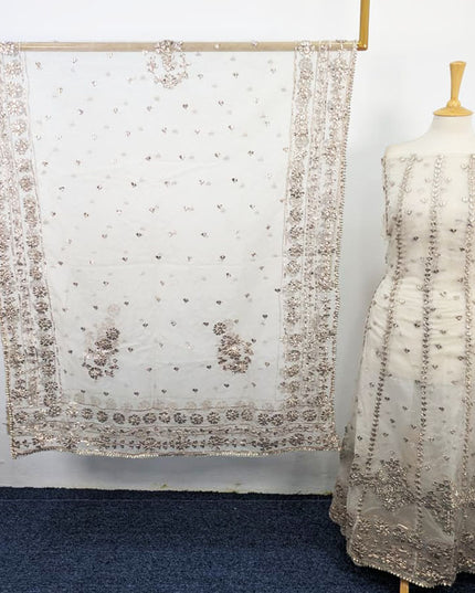 Handmade Heavy Gotta Work Dyeable Organza Frock 2Pc Unstitched