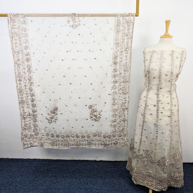 Handmade Heavy Gotta Work Dyeable Organza Frock 2Pc Unstitched