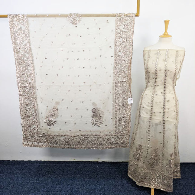 Fancy Dyeable Organza with Heavy Gotta Work Frock 2Pc Unstitched