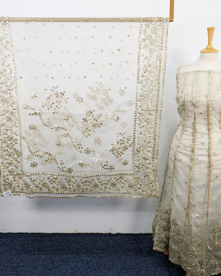 Handmade Heavy Golden Gotta Work Dyeable Organza Frock  2Pc Unstitched