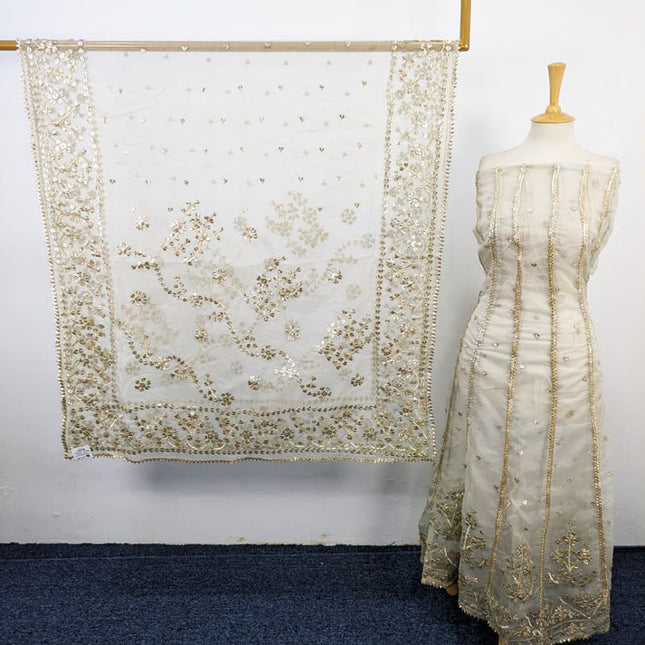 Handmade Heavy Golden Gotta Work Dyeable Organza Frock  2Pc Unstitched