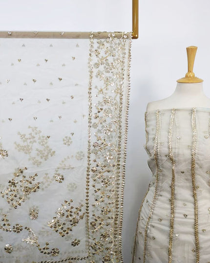 Handmade Heavy Golden Gotta Work Dyeable Organza Frock  2Pc Unstitched