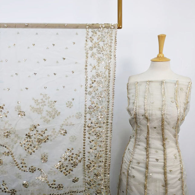 Handmade Heavy Golden Gotta Work Dyeable Organza Frock  2Pc Unstitched