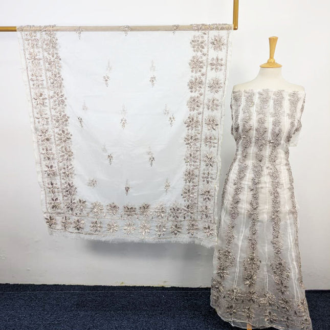 Fancy Dyeable Organza with Sui Gotta Work Frock 2Pc Unstitched