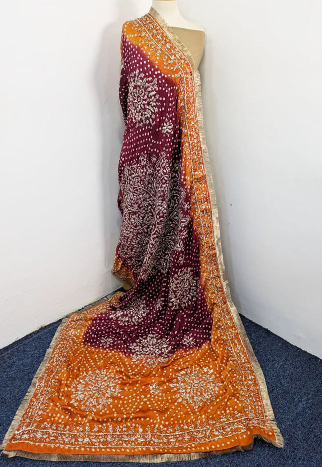 Handmade Chunnri + Sui Gotta Work Silk Dupatta (Ready To Wear)