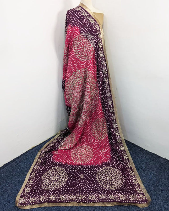 Handmade Chunnri + Sui Gotta Work Silk Dupatta (Ready To Wear)