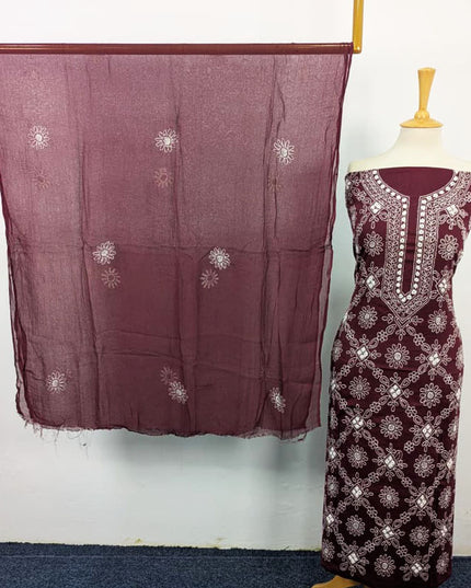 Handmade Shadow Work Lawn with Chiffon Dupatta 3Pc Unstitched