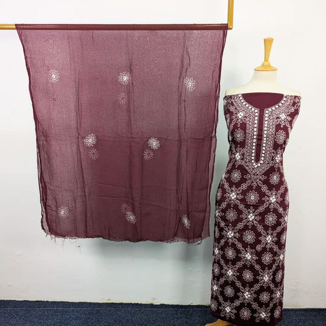 Handmade Shadow Work Lawn with Chiffon Dupatta 3Pc Unstitched