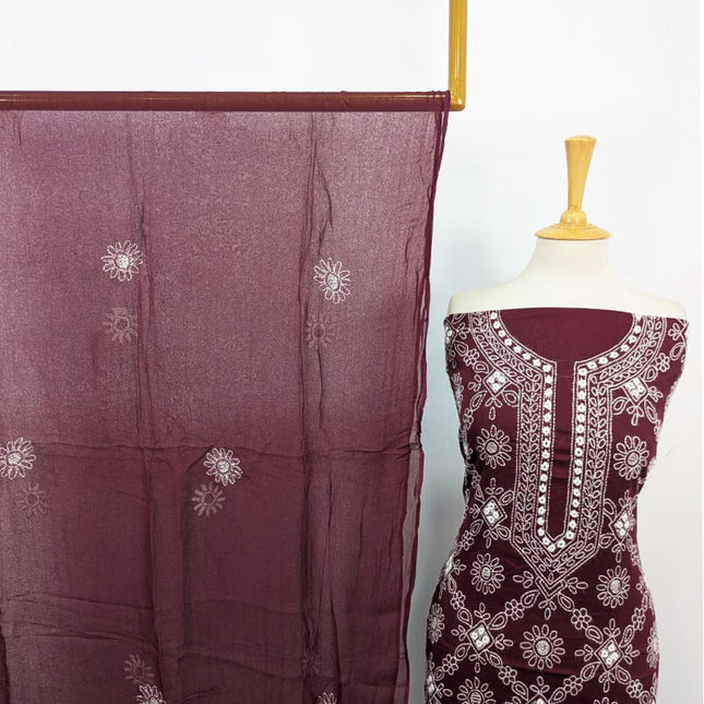 Handmade Shadow Work Lawn with Chiffon Dupatta 3Pc Unstitched