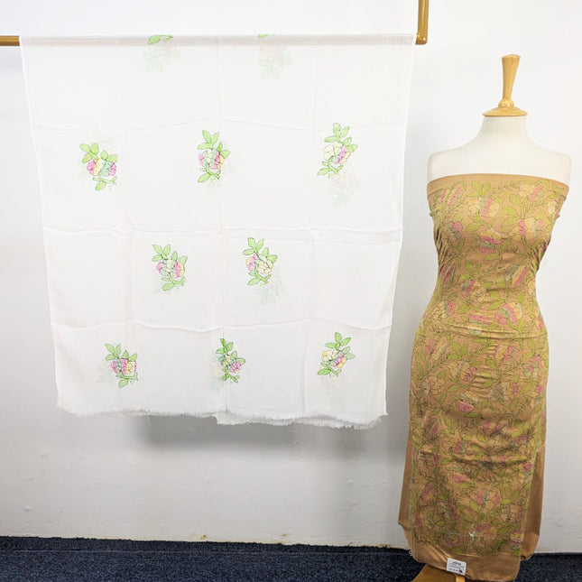 Fancy Kacha Tanka Work Lawn with White Crinkle Chiffon Dupatta 3Pc Unstitched