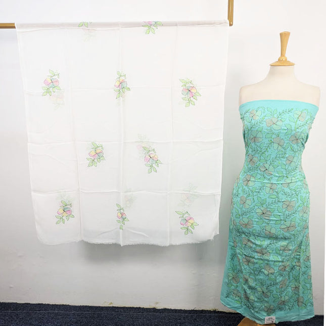 Fancy Kacha Tanka Work Lawn with White Crinkle Chiffon Dupatta 3Pc Unstitched