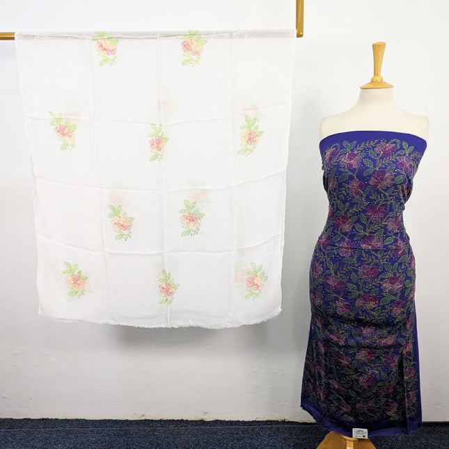 Fancy Kacha Tanka Work Lawn with White Crinkle Chiffon Dupatta 3Pc Unstitched