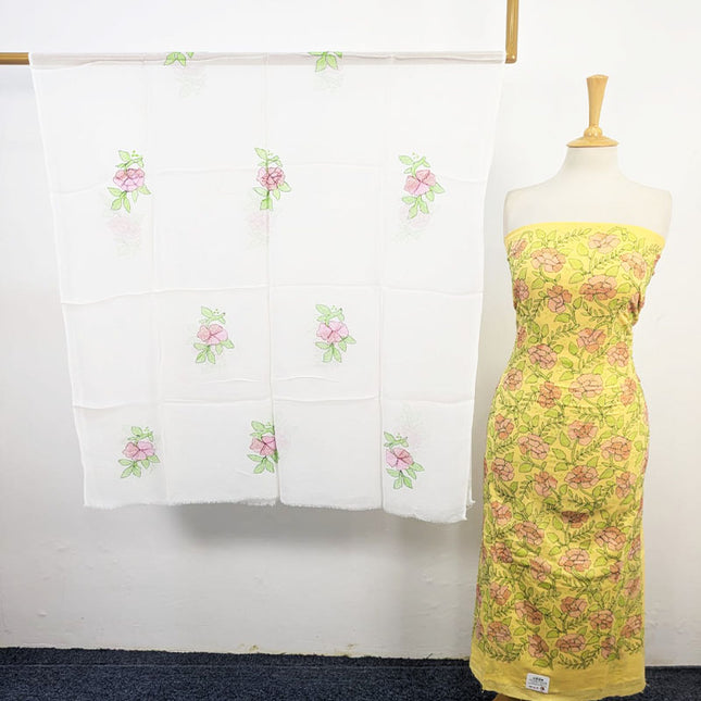 Fancy Kacha Tanka Work Lawn with White Crinkle Chiffon Dupatta 3Pc Unstitched