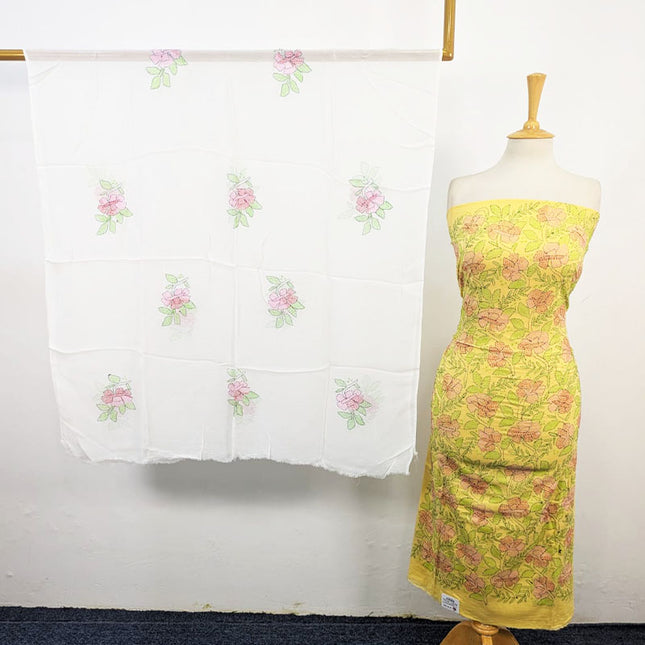 Fancy Kacha Tanka Work Lawn with White Crinkle Chiffon Dupatta 3Pc Unstitched