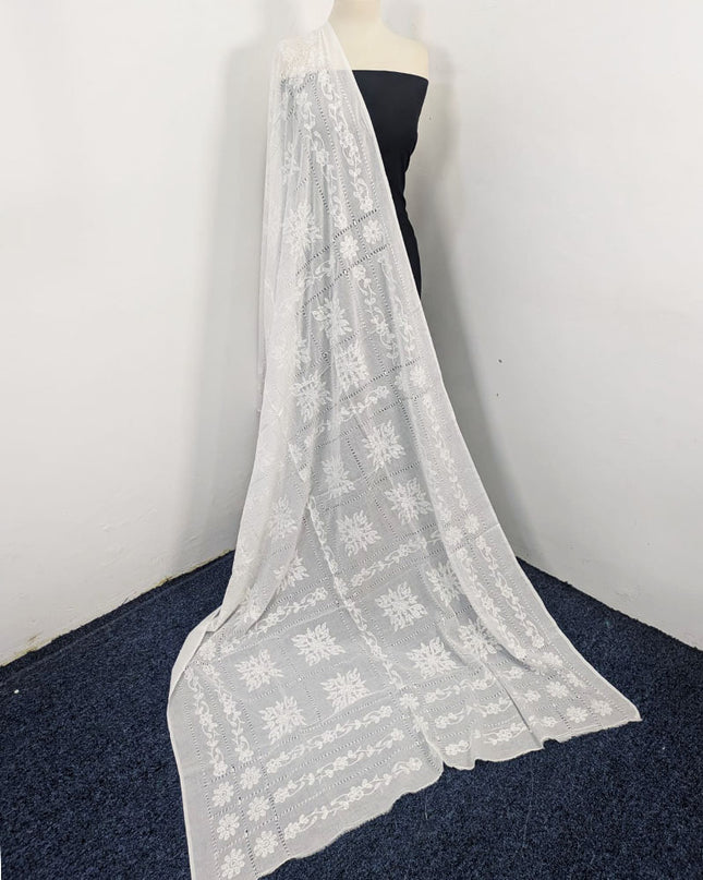 Handmade Shadow, Chikankari + Tarkashi Jaal Work Dyeable Lawn Dupatta