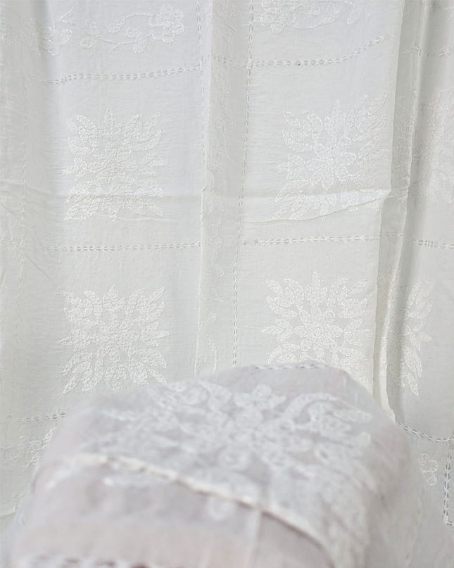 Handmade Shadow, Chikankari + Tarkashi Jaal Work Dyeable Lawn Dupatta