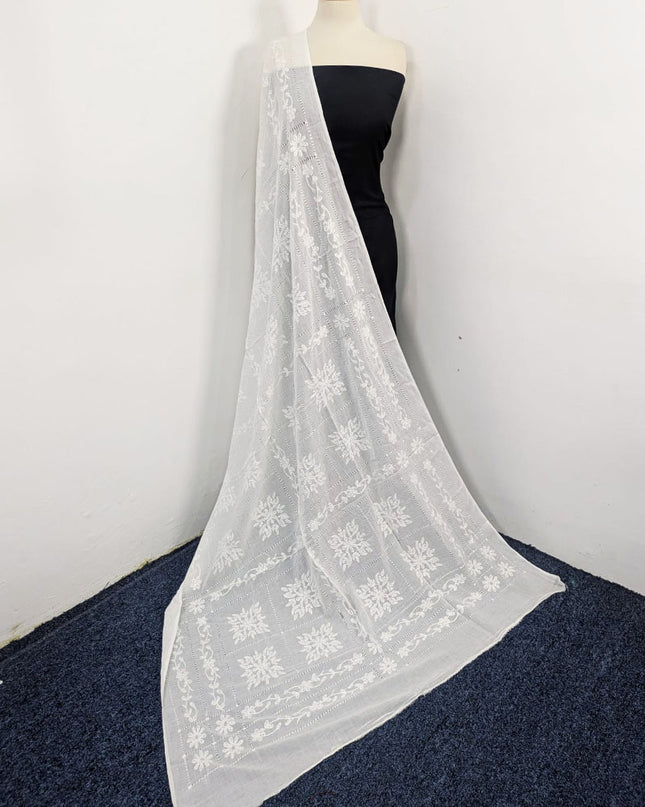 Handmade Shadow, Chikankari + Tarkashi Jaal Work Dyeable Lawn Dupatta