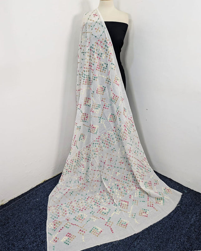 Fancy Handmade Multicolor Pakka Tanka Work Lawn Dupatta