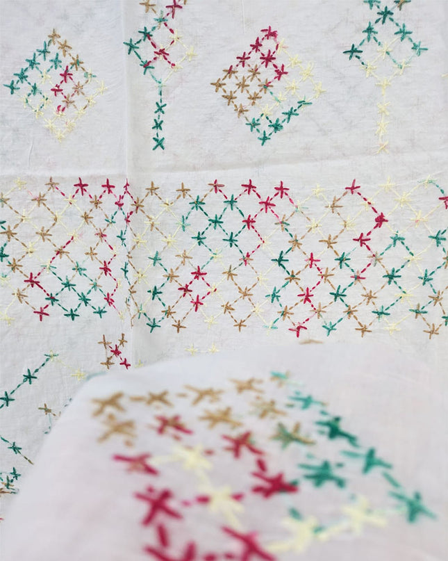 Fancy Handmade Multicolor Pakka Tanka Work Lawn Dupatta