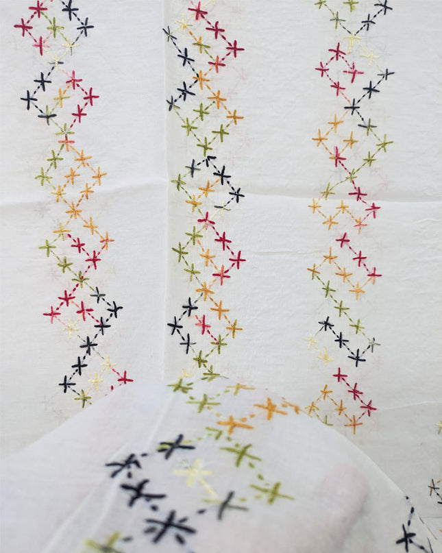 Handmade Multicolor Pakka Tanka Work Lawn Dupatta