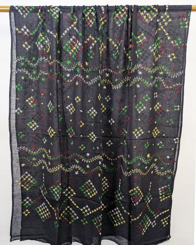 Handmade Multicolor Pakka Tanka Work Lawn Dupatta