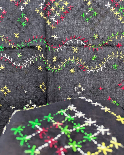 Handmade Multicolor Pakka Tanka Work Lawn Dupatta