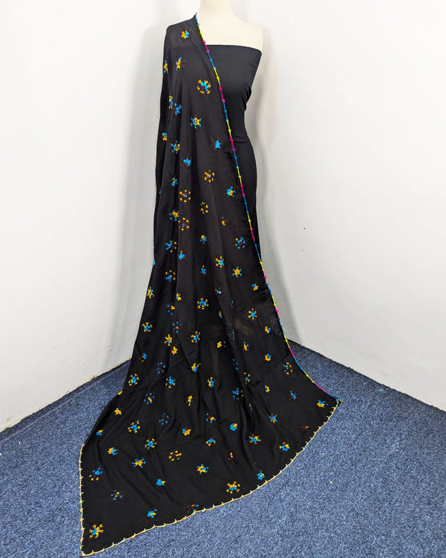 Handmade Multicolor Pakka Tanka + Mirror Work Lawn Dupatta