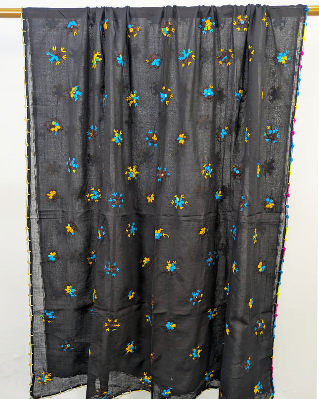 Handmade Multicolor Pakka Tanka + Mirror Work Lawn Dupatta