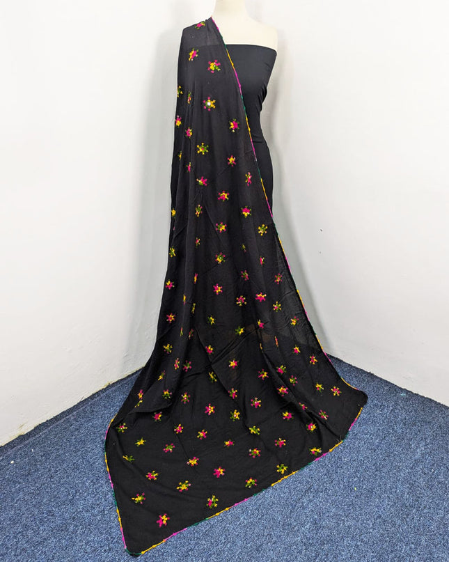 Handmade Multicolor Pakka Tanka + Mirror Work Lawn Dupatta