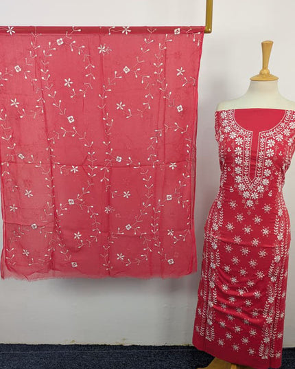 Lawn with Pakka Tanka Work + Chiffon Dupatta 3Pc Unstitched