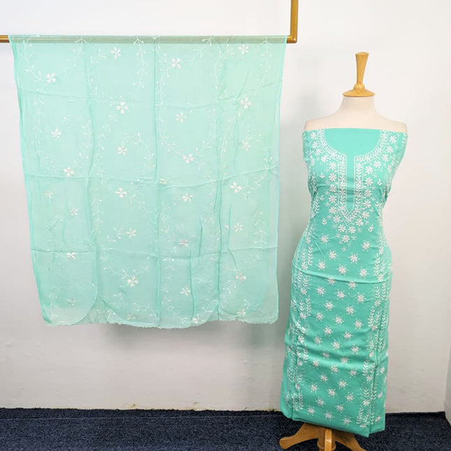 Lawn with Pakka Tanka Work + Chiffon Dupatta 3Pc Unstitched