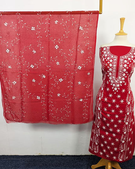 Lawn with Pakka Tanka Work + Chiffon Dupatta 3Pc Unstitched