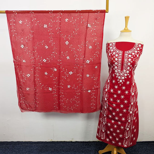 Lawn with Pakka Tanka Work + Chiffon Dupatta 3Pc Unstitched