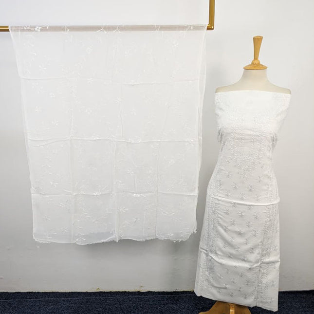 Lawn with Pakka Tanka Work + Chiffon Dupatta 3Pc Unstitched