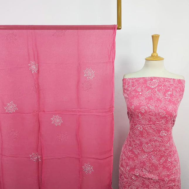 Fancy Lawn with Shadow + Chikankari Work & Chiffon Dupatta 3Pc Unstitched