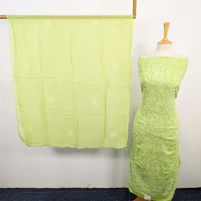 Fancy Lawn with Shadow + Chikankari Work & Chiffon Dupatta 3Pc Unstitched