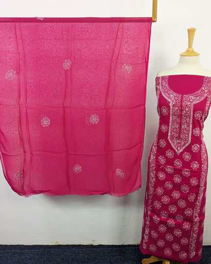 Fancy Lawn with Pakka Tanka Work + Chiffon Dupatta 3Pc Unstitched