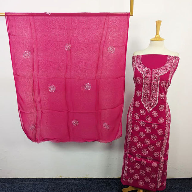 Fancy Lawn with Pakka Tanka Work + Chiffon Dupatta 3Pc Unstitched