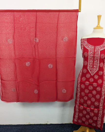 Fancy Lawn with Pakka Tanka Work + Chiffon Dupatta 3Pc Unstitched