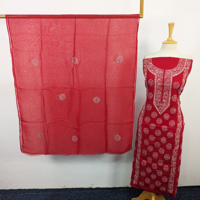 Fancy Lawn with Pakka Tanka Work + Chiffon Dupatta 3Pc Unstitched