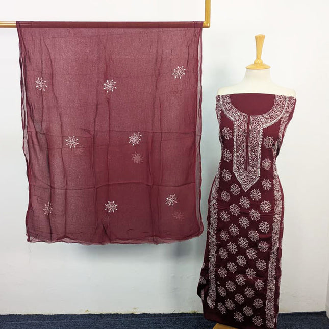 Fancy Lawn with Pakka Tanka Work + Chiffon Dupatta 3Pc Unstitched