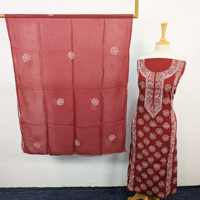 Fancy Lawn with Pakka Tanka Work + Chiffon Dupatta 3Pc Unstitched