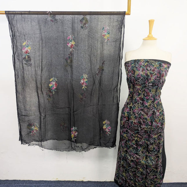 Handmade Full Jaal Kacha Tanka Work Lawn with Chiffon Dupatta 3Pc Unstitched
