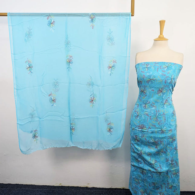 Handmade Full Jaal Kacha Tanka Work Lawn with Chiffon Dupatta 3Pc Unstitched