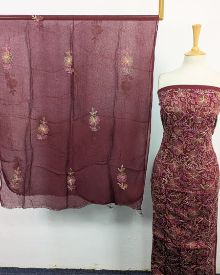 Handmade Full Jaal Kacha Tanka Work Lawn with Chiffon Dupatta 3Pc Unstitched