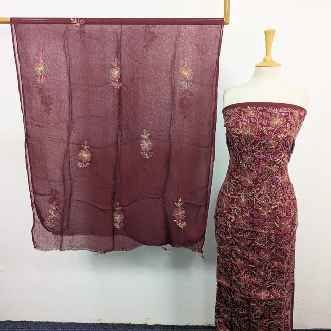 Handmade Full Jaal Kacha Tanka Work Lawn with Chiffon Dupatta 3Pc Unstitched