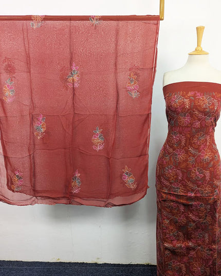 Handmade Full Jaal Kacha Tanka Work Lawn with Chiffon Dupatta 3Pc Unstitched