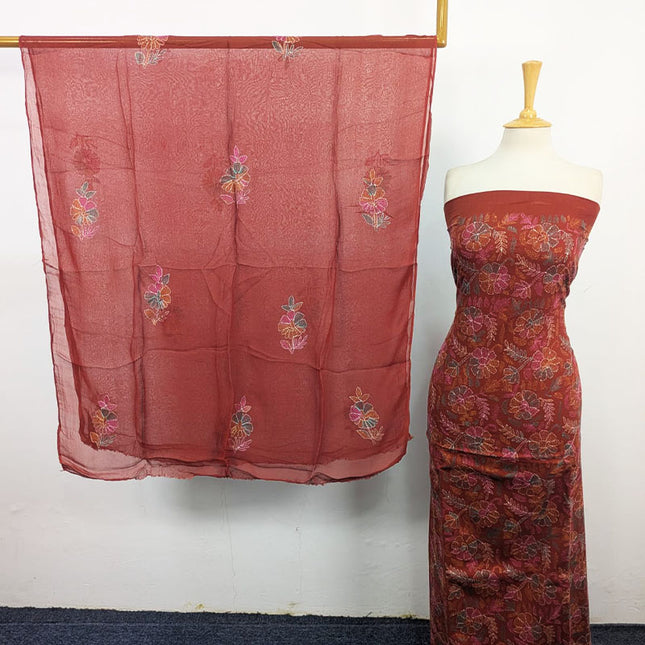 Handmade Full Jaal Kacha Tanka Work Lawn with Chiffon Dupatta 3Pc Unstitched